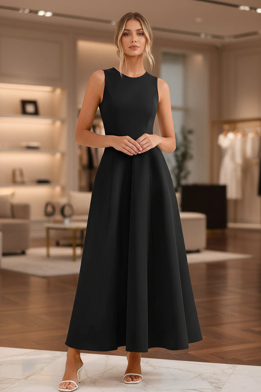 Women's Slim-Fit Long Vest Dress – A-Line High-Waist Sleeveless