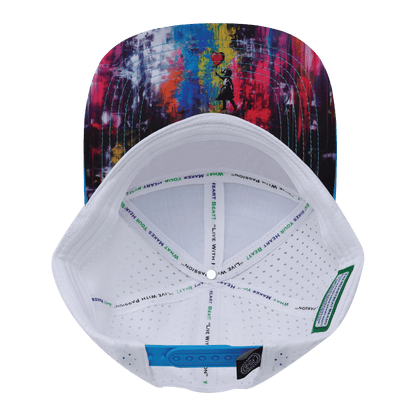 **ADULT** Color Vibes Hat - Flat Bill - Street Art - Neon Blue / Neon Green Blue / White - Laser Mesh