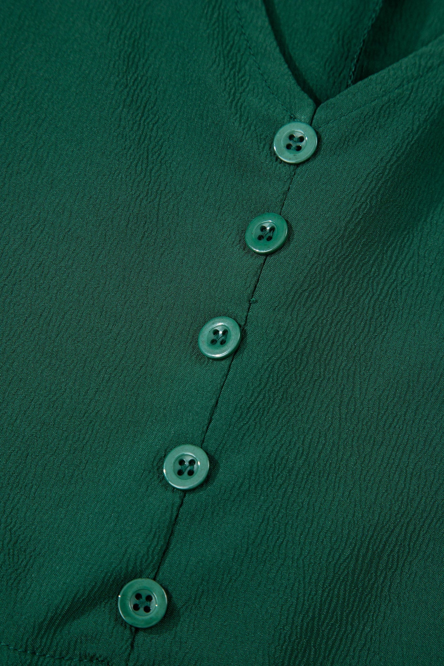 Blackish Green Solid Long Sleeve Button V Neck Tiered Maxi Dress