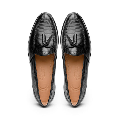 14-580-BLK FRANCO Teju Lizard Tassel Loafer, Black