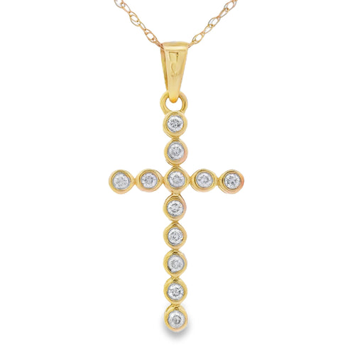 .12ct Diamond Cross Religious Pendant 14KT Yellow Gold
