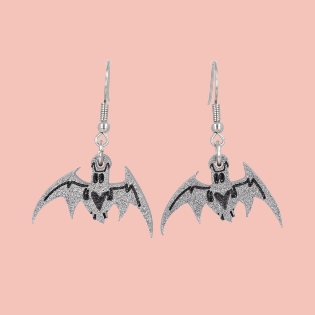 Love Bites! Bat Earrings - Silver