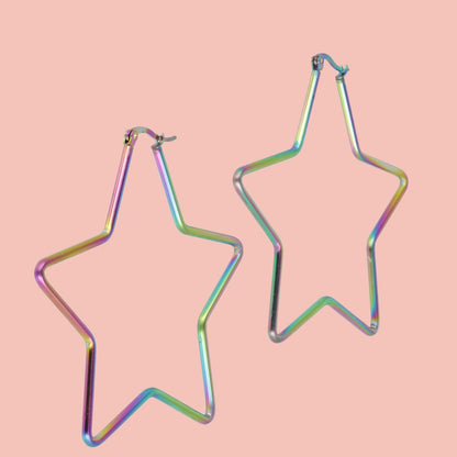 Mega Super Star Hoop Earrings (Rainbow)