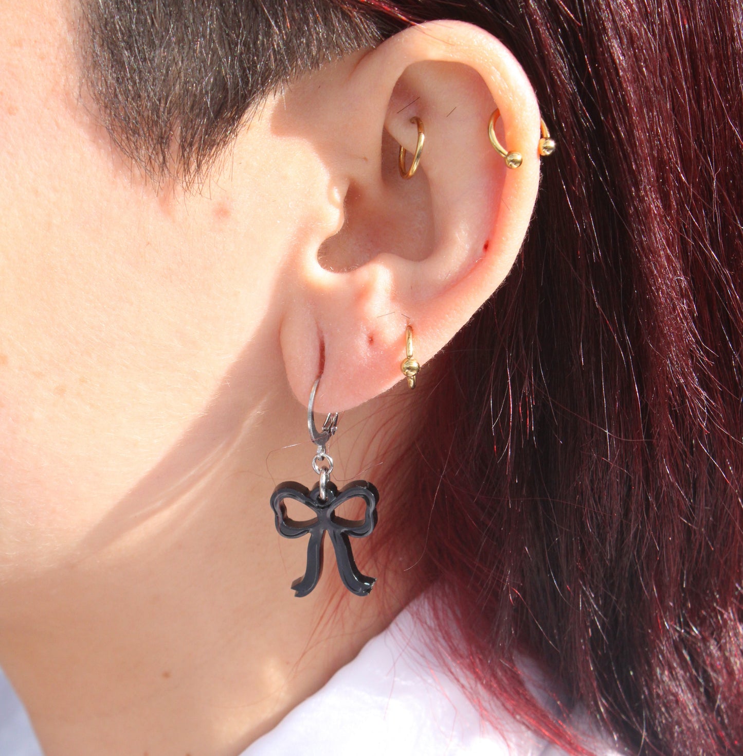 Mini Black Bow Huggie Hoop Earrings