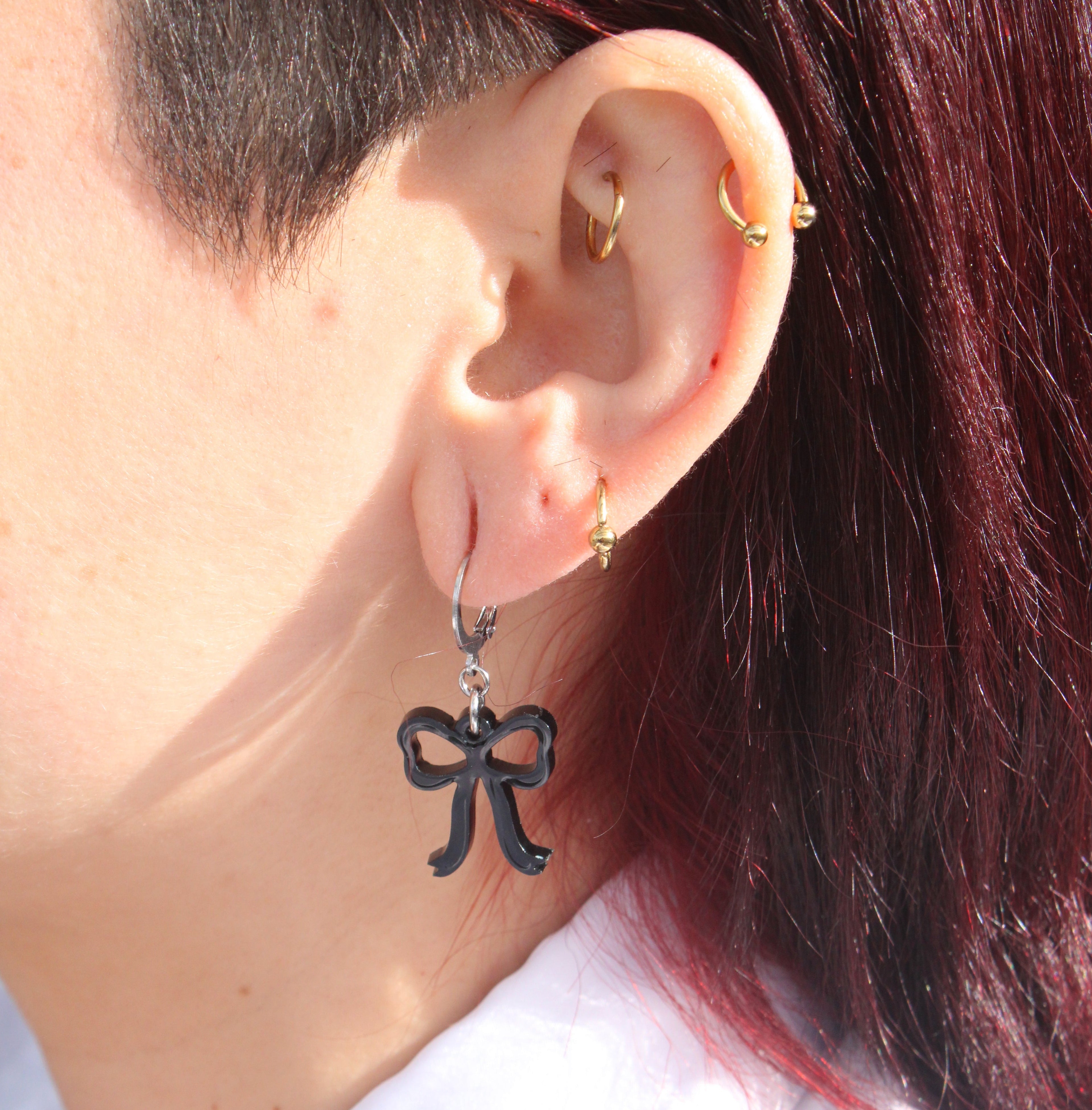 Mini Black Bow Huggie Hoop Earrings