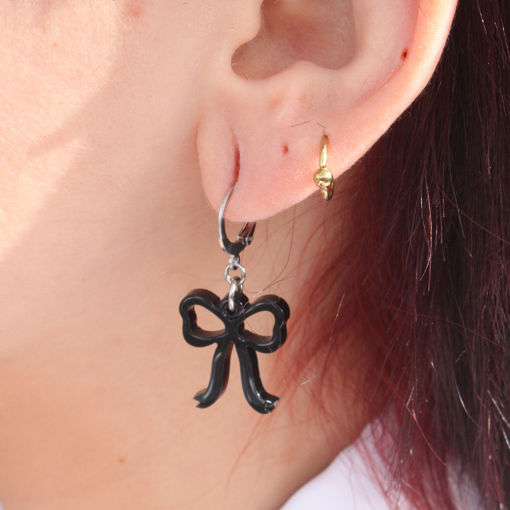 Mini Black Bow Huggie Hoop Earrings