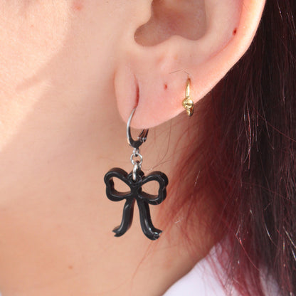 Mini Black Bow Huggie Hoop Earrings