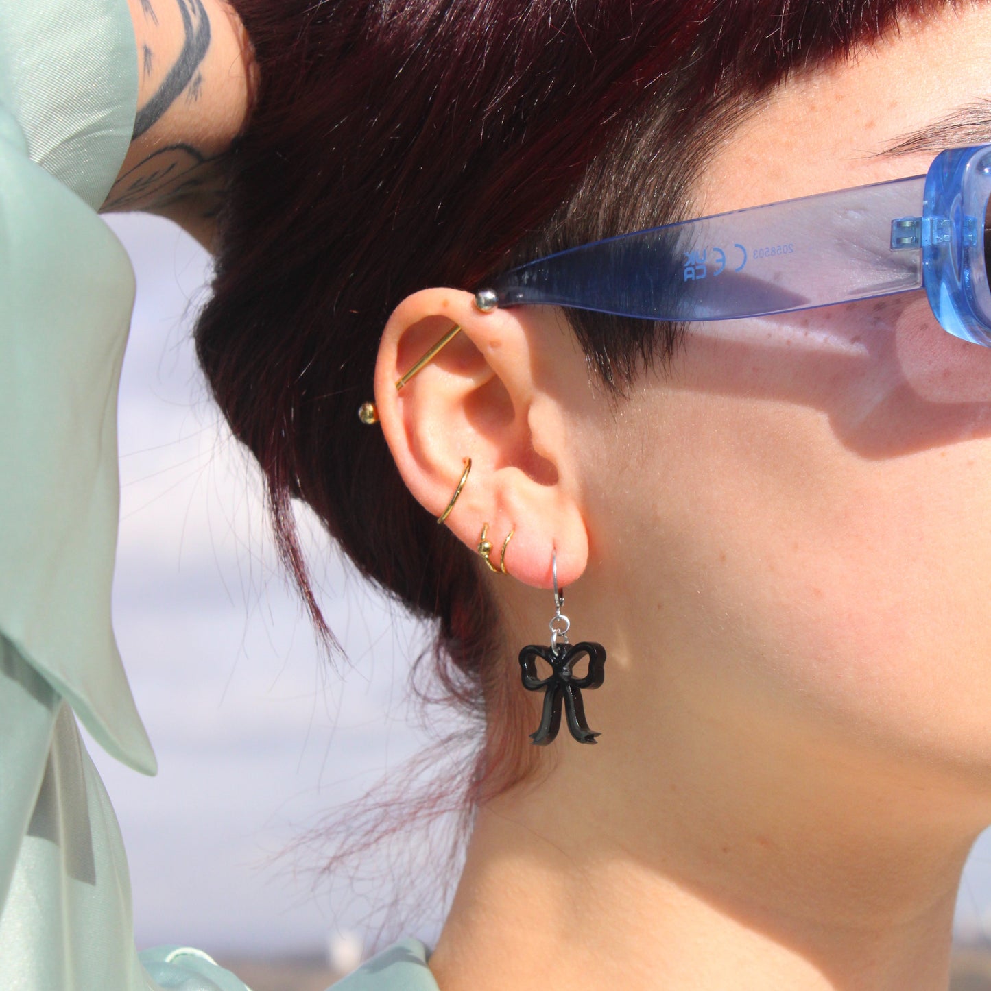 Mini Black Bow Huggie Hoop Earrings
