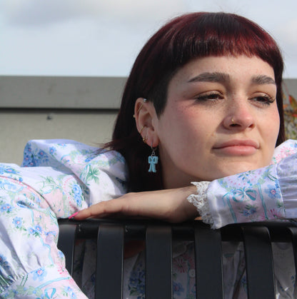Mini Blue Bow Huggie Hoop Earrings