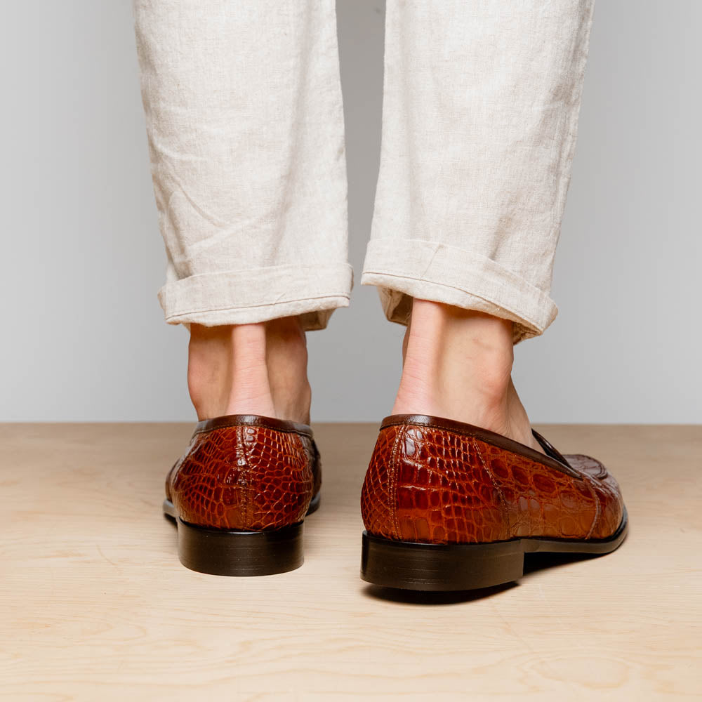 11-119-CGN TUSCANY Crocodile Penny Loafer, Cognac