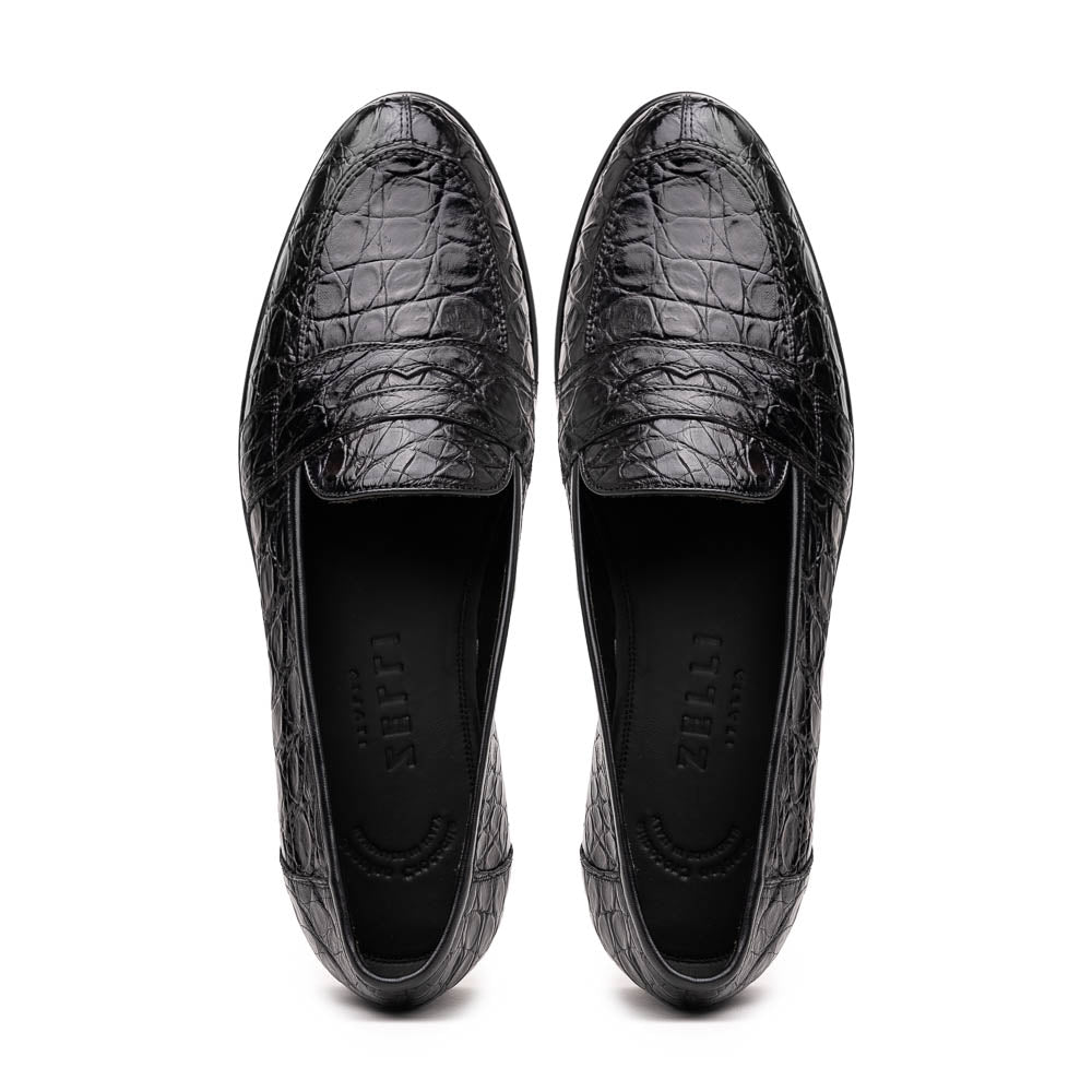11-119-BKM (BLK) TUSCANY Crocodile Penny Loafer, Black