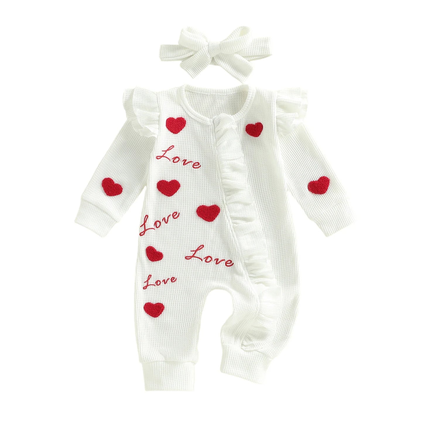 LOVE Ruffle Waffle Knit Jumpsuit